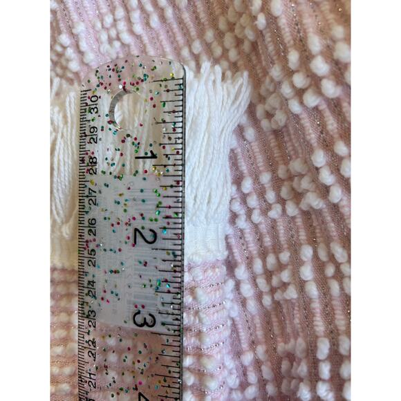 Vintage Chenille Bedspread Pink White Pearl Lurex 104X88 Mid Century Mod Fringe - Picture 7 of 15